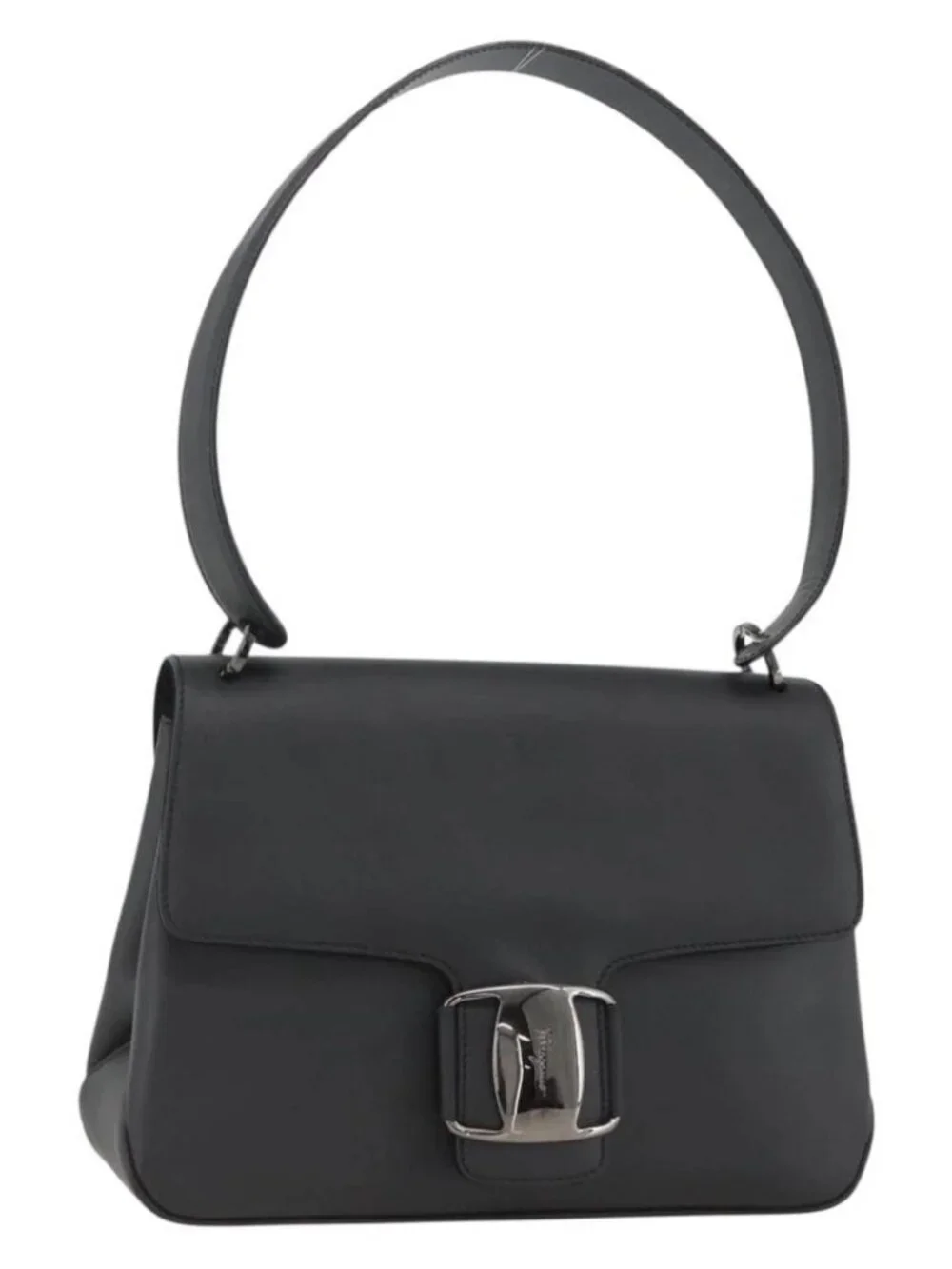 Salvatore Ferragamo Vala Shoulder Bag PVC Canvas Black Silver Auth gh1939